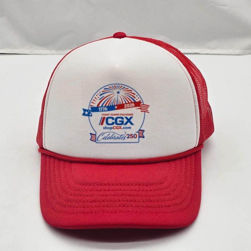 Coast Guard Exchange Trucker Hat Men OS Red Celebrates 250 CGX Mesh Cap